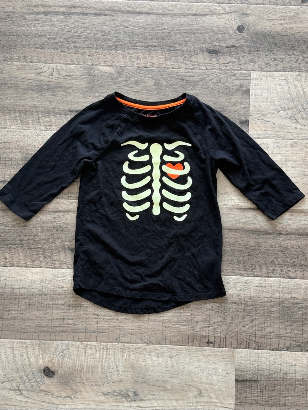 Cat & Jack Halloween Black Kids' Glow Skeleton Tee with Orange Heart